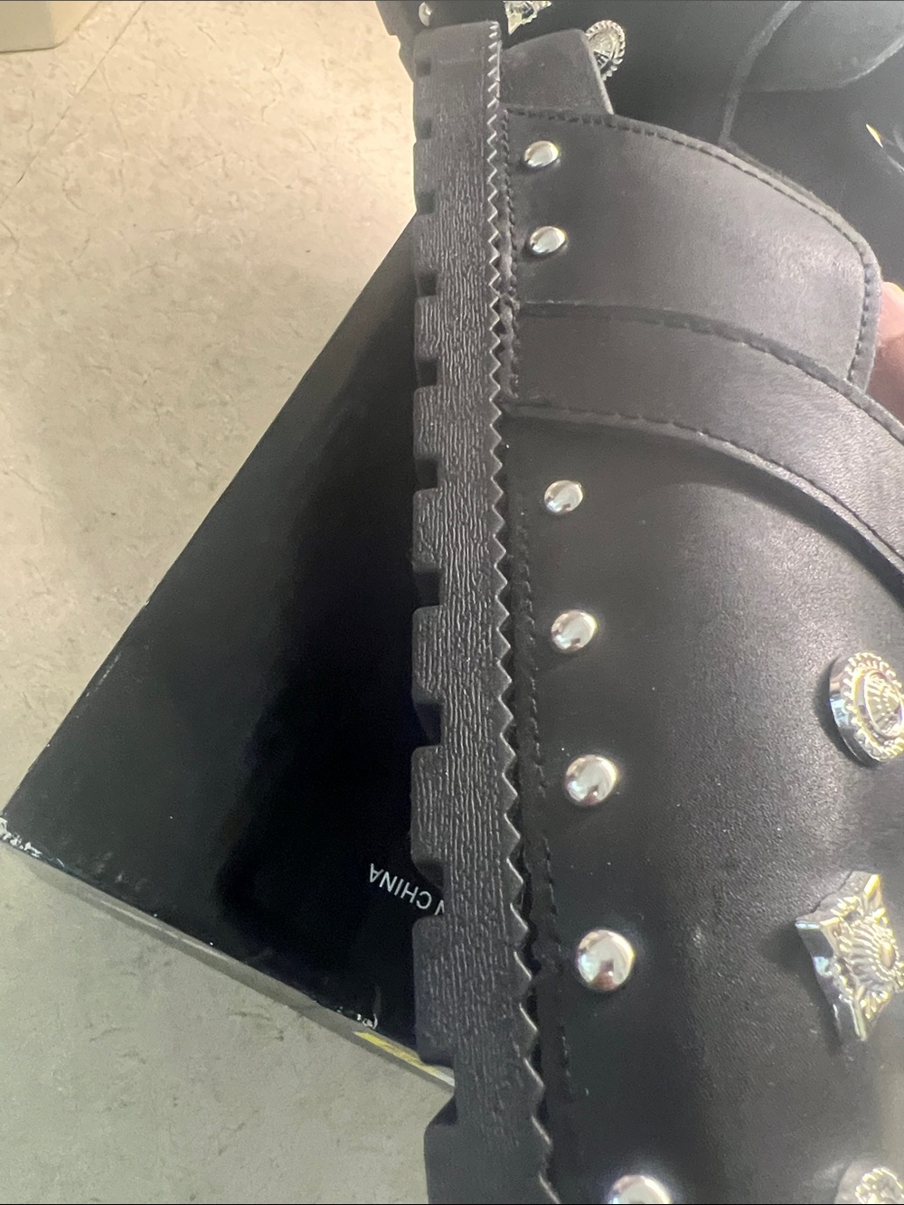 Black Studded Slip-On Clogs with Silver Embellishments - Picture 5 of 7